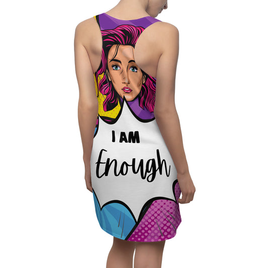 Women's "I Am Enough" Cut & Sew Racerback Dress - Bold & Empowering