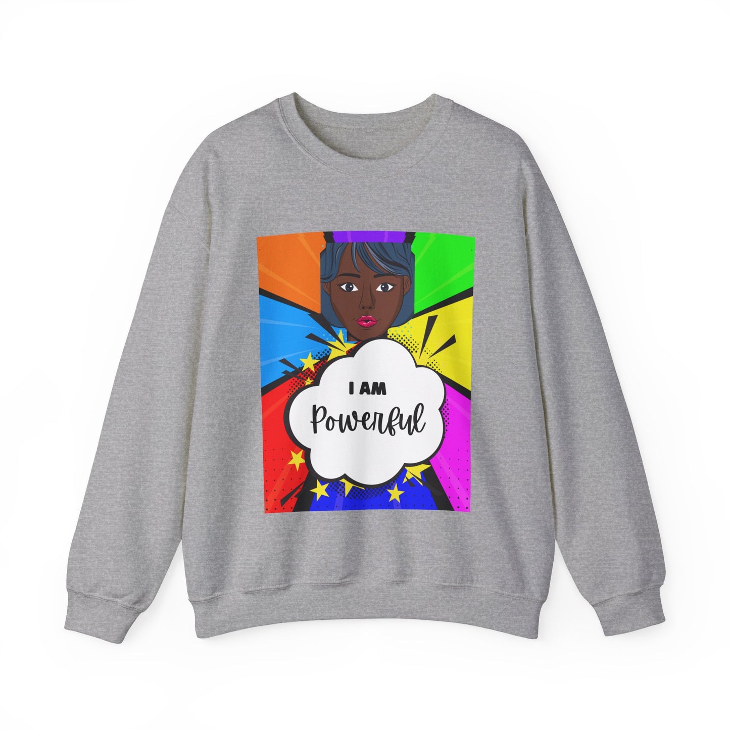 Unisex "I Am Powerful" Heavy Blend Crewneck Sweatshirt - Celebrating Strong Black Women