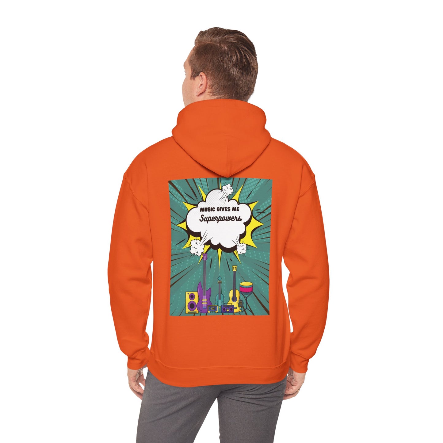 Unisex "Music Gives Me Superpowers" Heavy Blend Hoodie - Bold & Comfortable