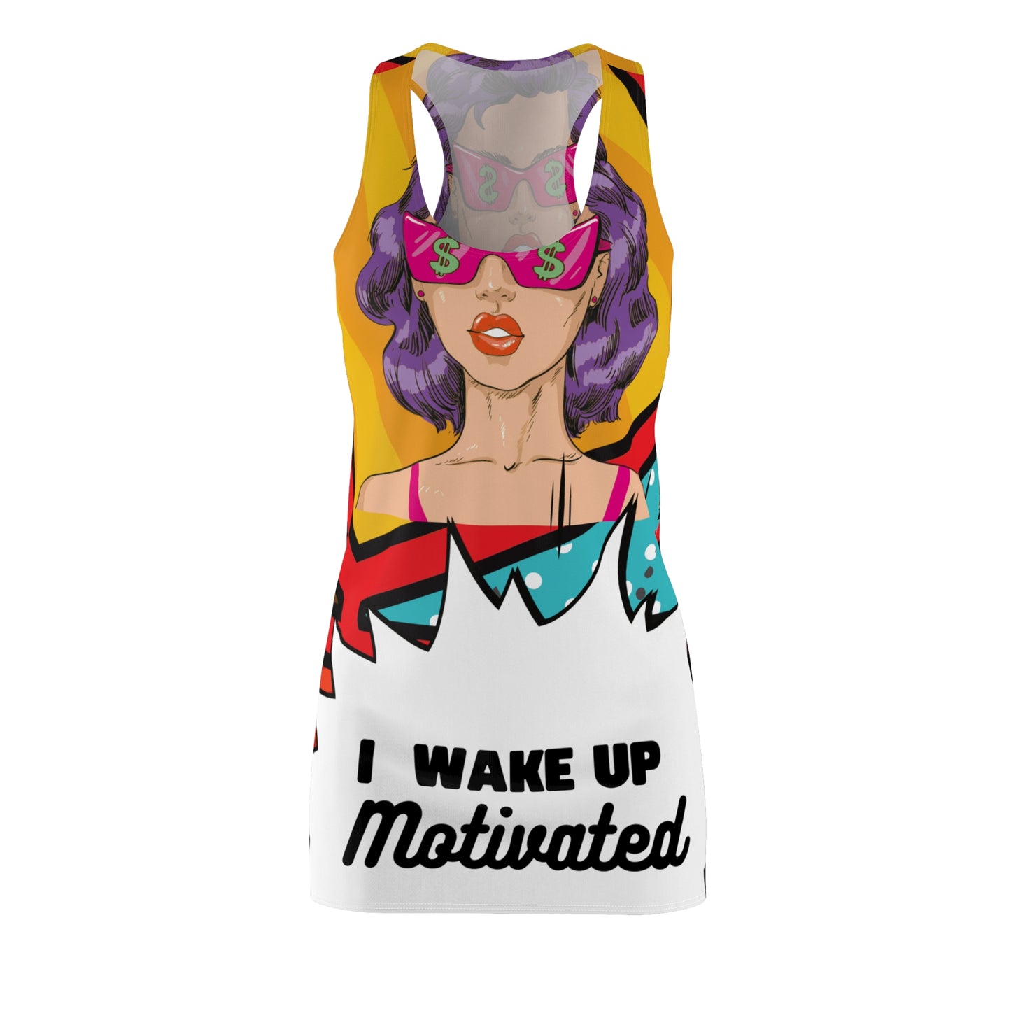 Women's "I Wake Up Motivated" Cut & Sew Racerback Dress - Bold & Versatile