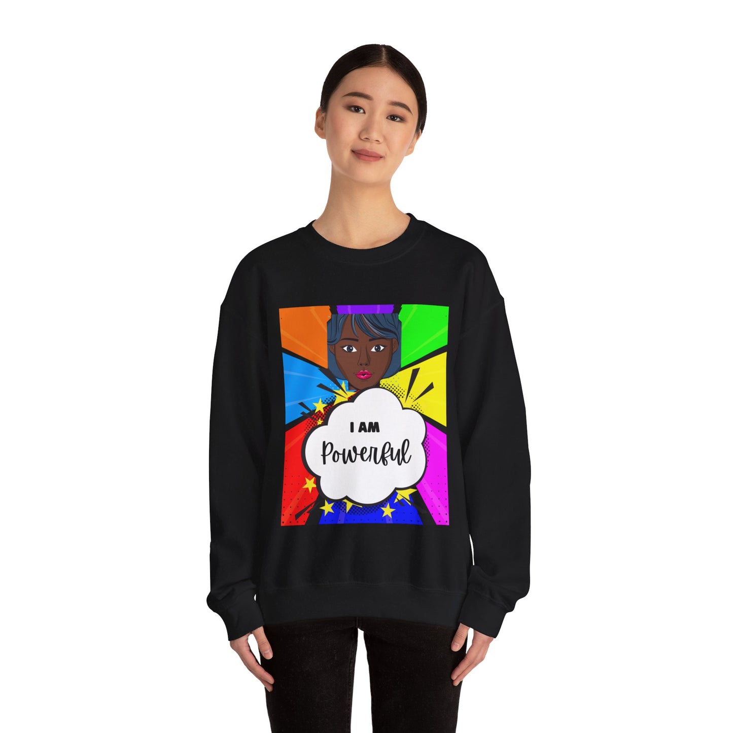 Unisex "I Am Powerful" Heavy Blend Crewneck Sweatshirt - Celebrating Strong Black Women