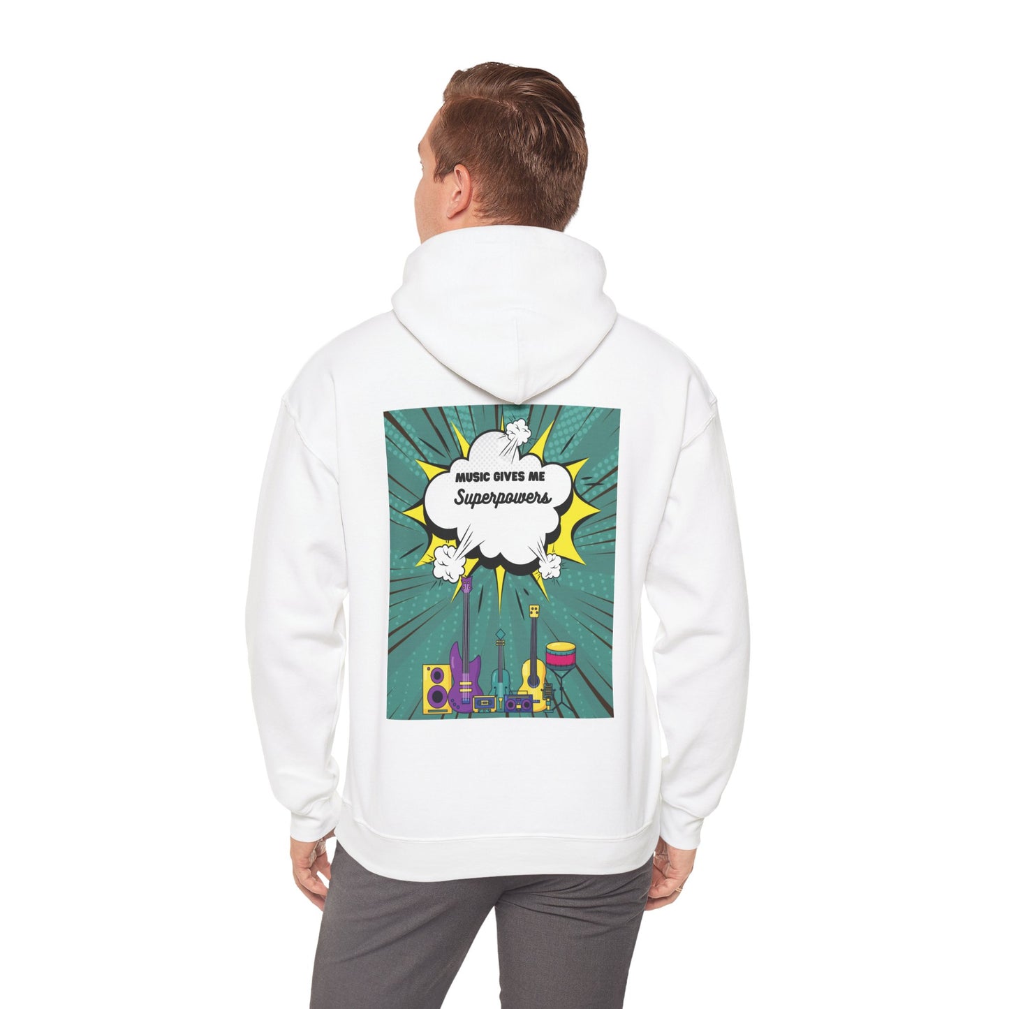 Unisex "Music Gives Me Superpowers" Heavy Blend Hoodie - Bold & Comfortable