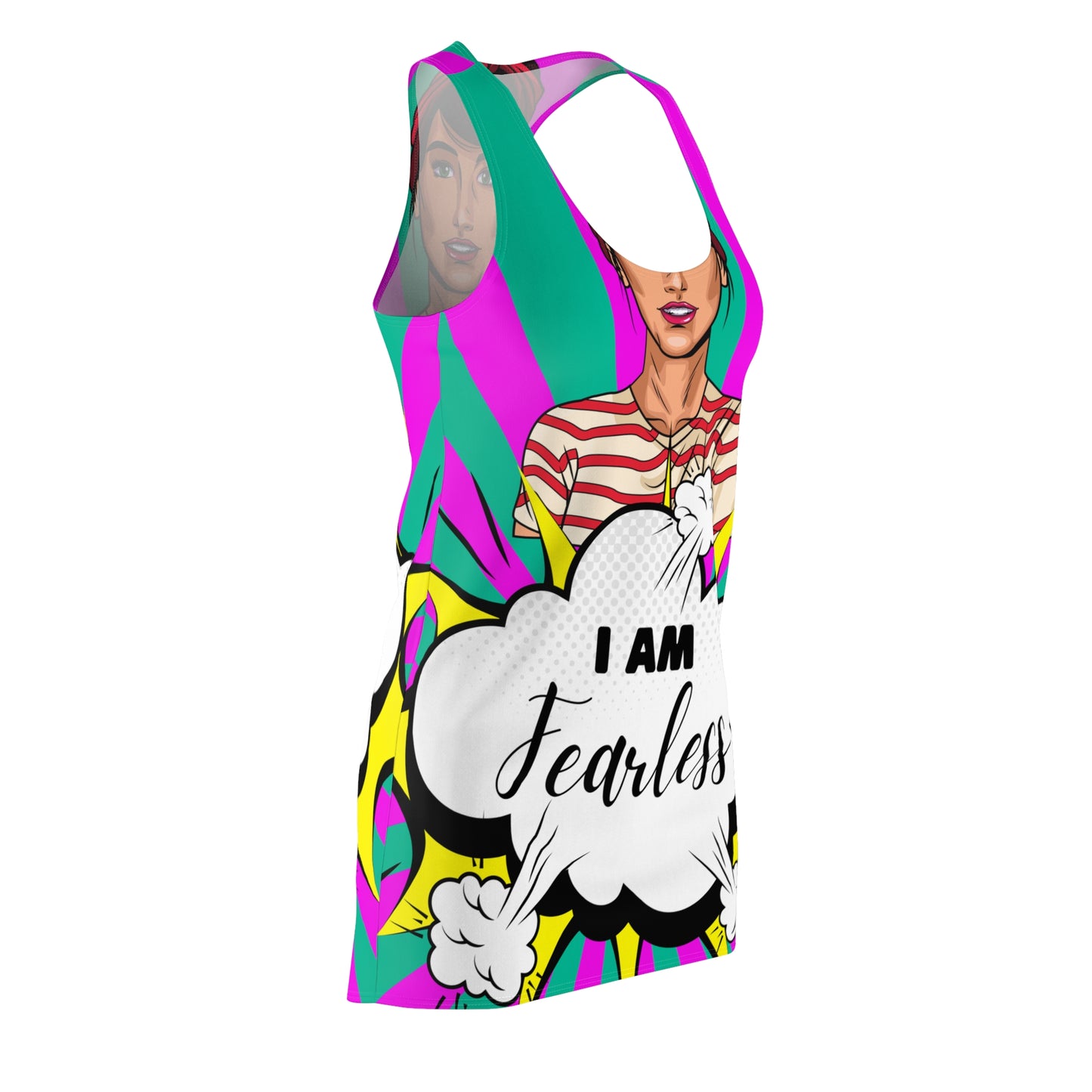 Women's "I Am Fearless" Cut & Sew Racerback Dress - Bold, Stylish & Empowering