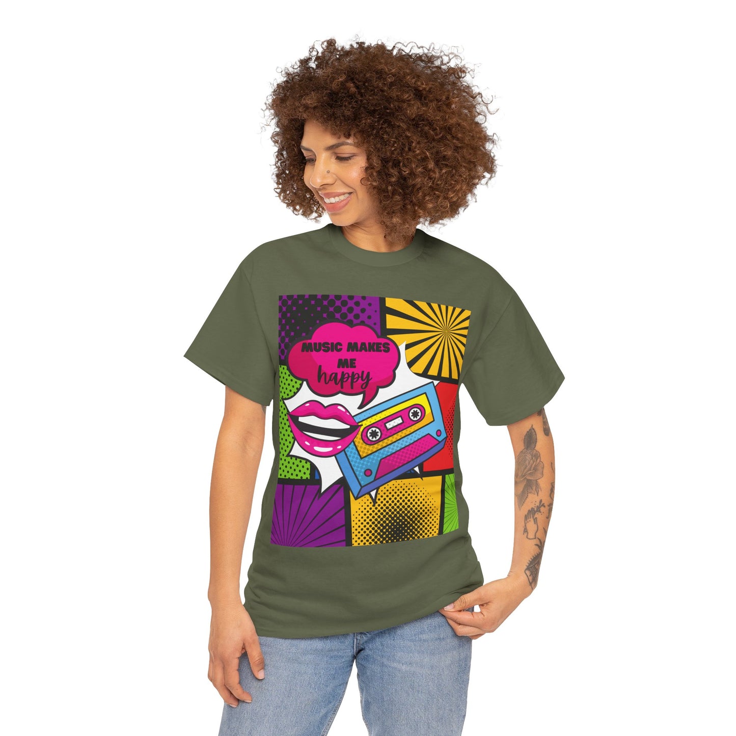 Unisex "Music Makes Me Happy" Heavy Cotton Tee - Vibrant & Comfortable