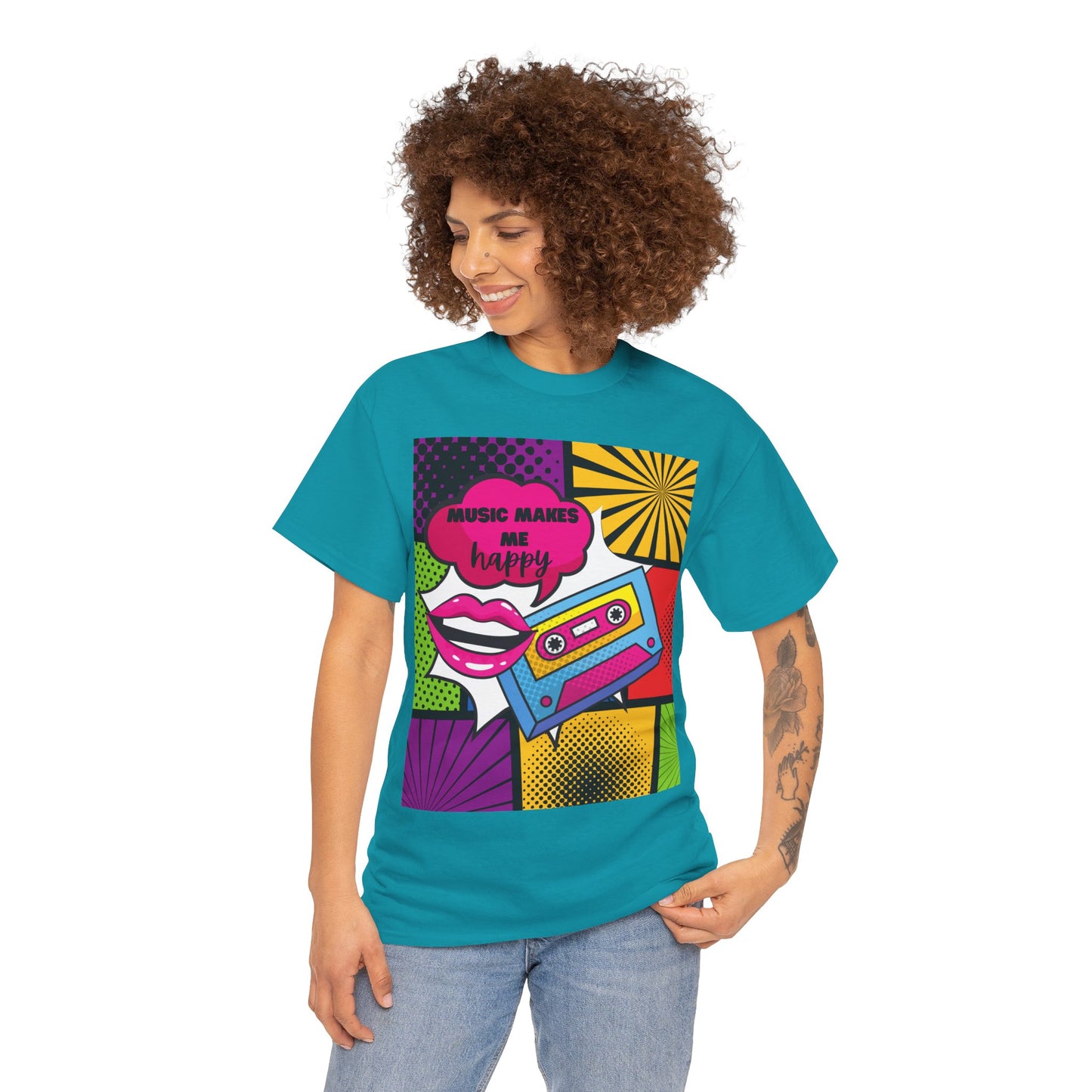 Unisex "Music Makes Me Happy" Heavy Cotton Tee - Vibrant & Comfortable