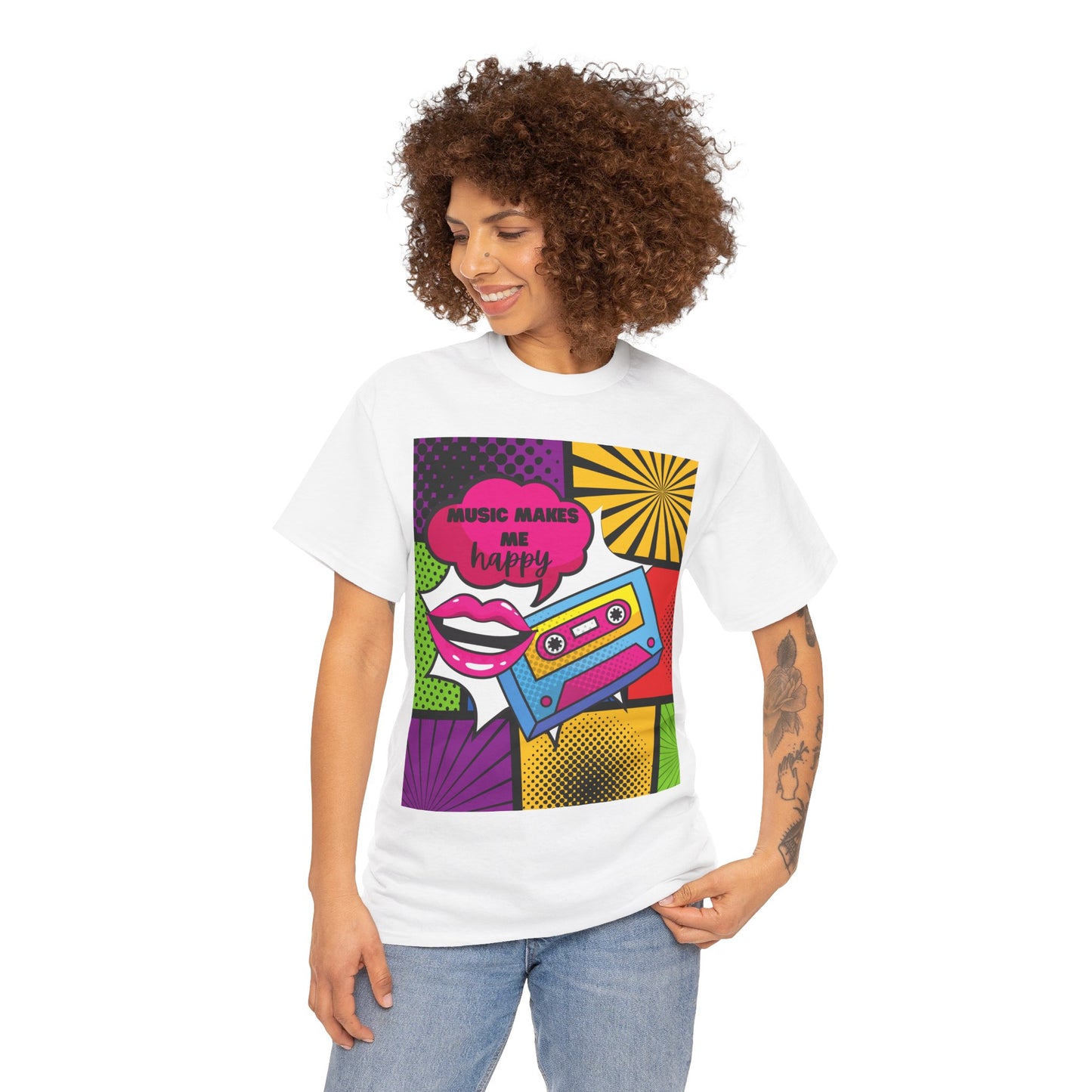 Unisex "Music Makes Me Happy" Heavy Cotton Tee - Vibrant & Comfortable