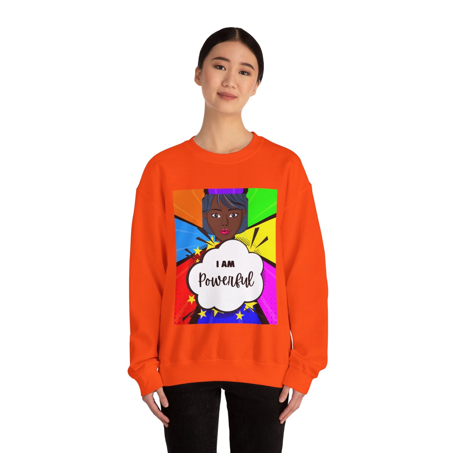 Unisex "I Am Powerful" Heavy Blend Crewneck Sweatshirt - Celebrating Strong Black Women