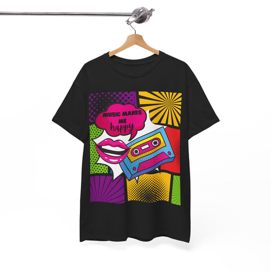 Unisex "Music Makes Me Happy" Heavy Cotton Tee - Vibrant & Comfortable