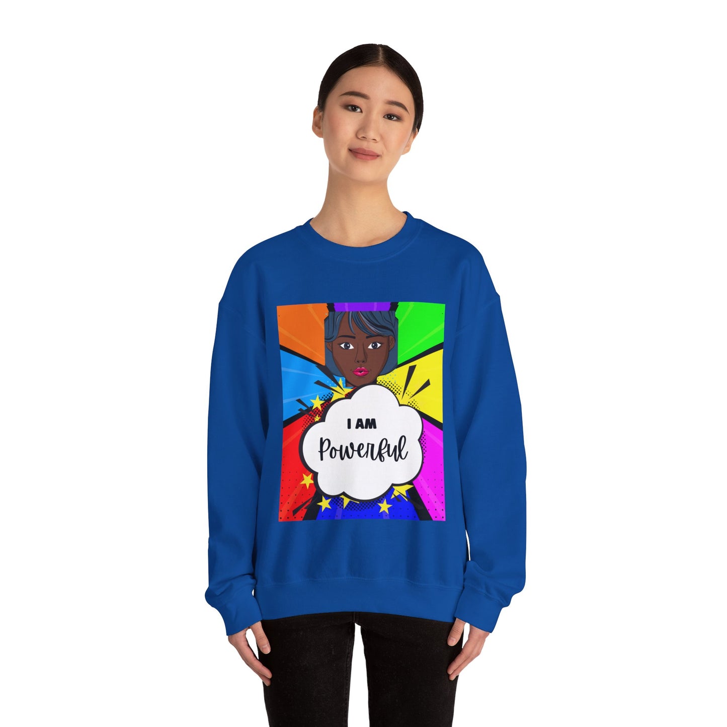 Unisex "I Am Powerful" Heavy Blend Crewneck Sweatshirt - Celebrating Strong Black Women