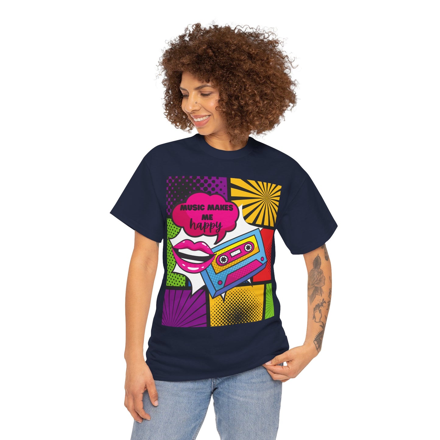 Unisex "Music Makes Me Happy" Heavy Cotton Tee - Vibrant & Comfortable