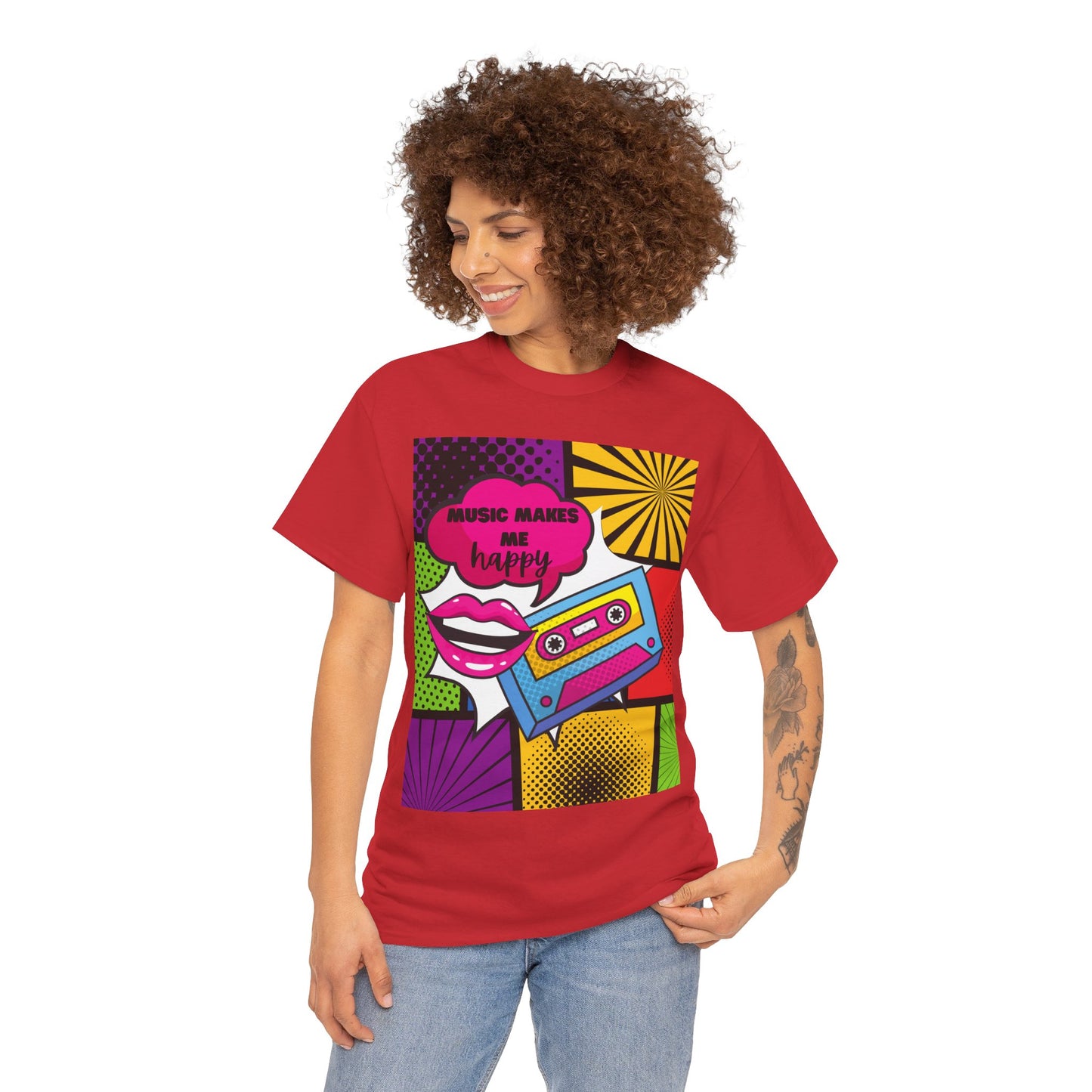 Unisex "Music Makes Me Happy" Heavy Cotton Tee - Vibrant & Comfortable