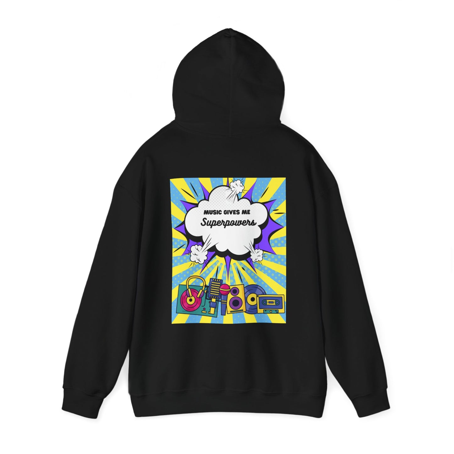 Unisex "Music Gives Me Superpowers" Heavy Blend Hoodie - Bold & Comfortable