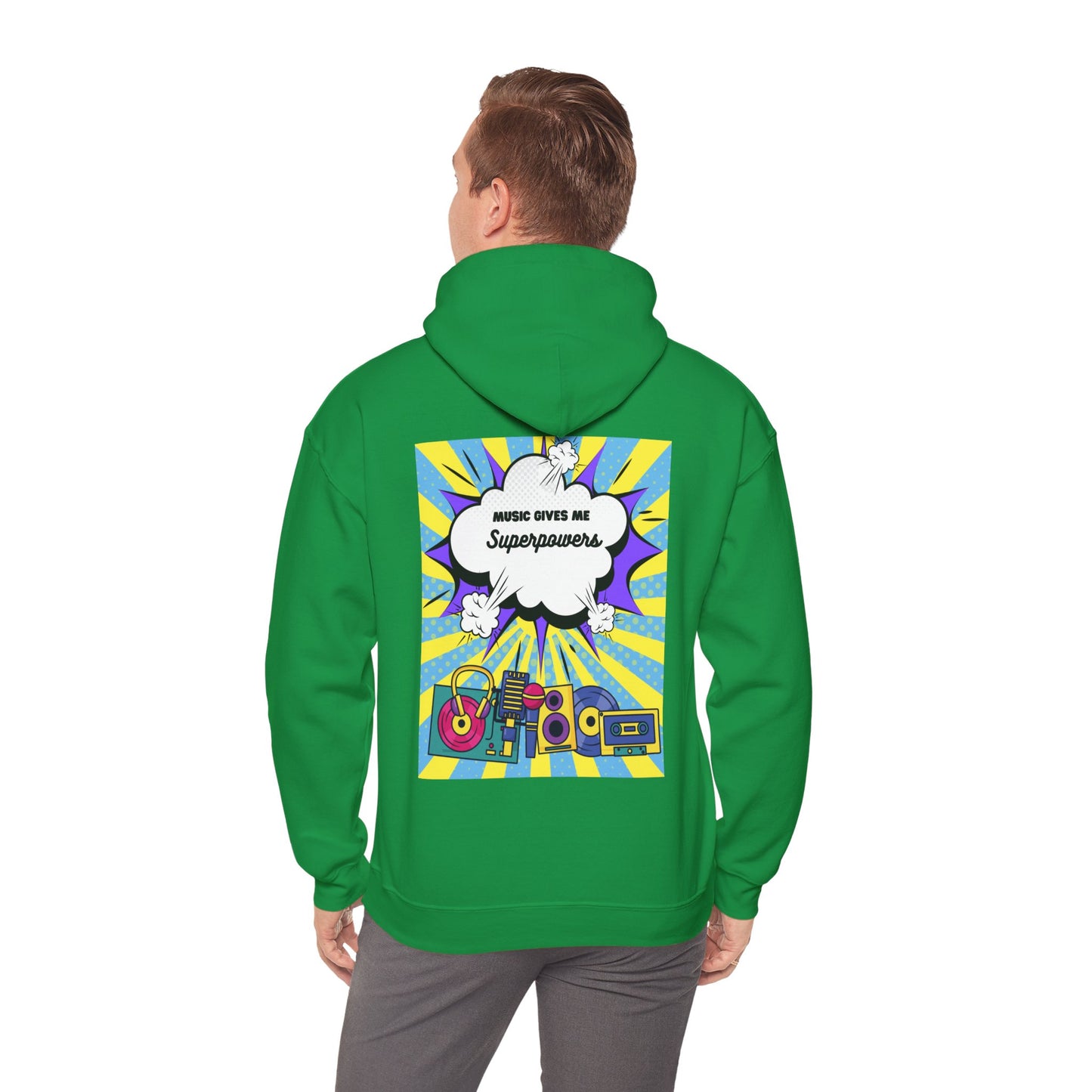 Unisex "Music Gives Me Superpowers" Heavy Blend Hoodie - Bold & Comfortable