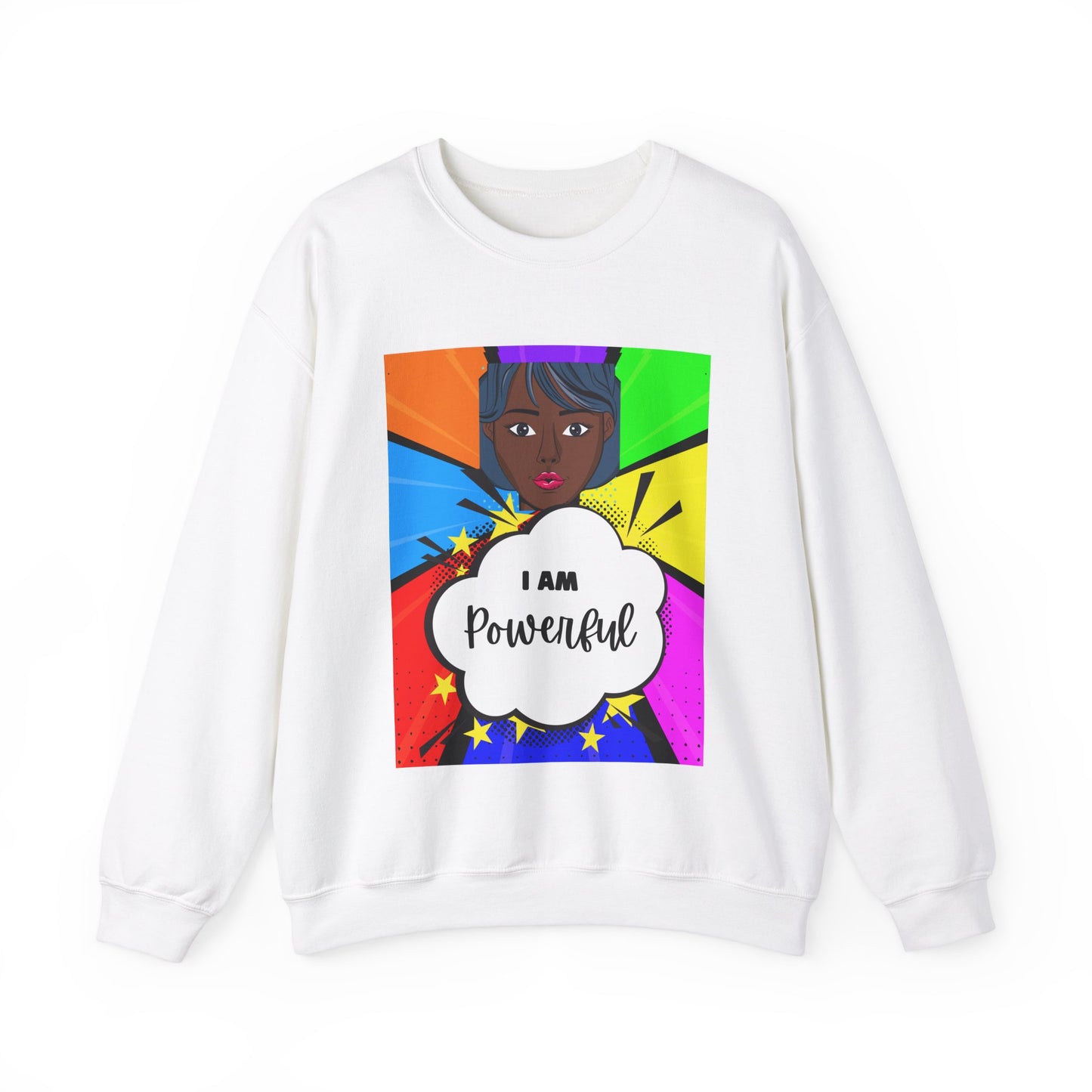 Unisex "I Am Powerful" Heavy Blend Crewneck Sweatshirt - Celebrating Strong Black Women