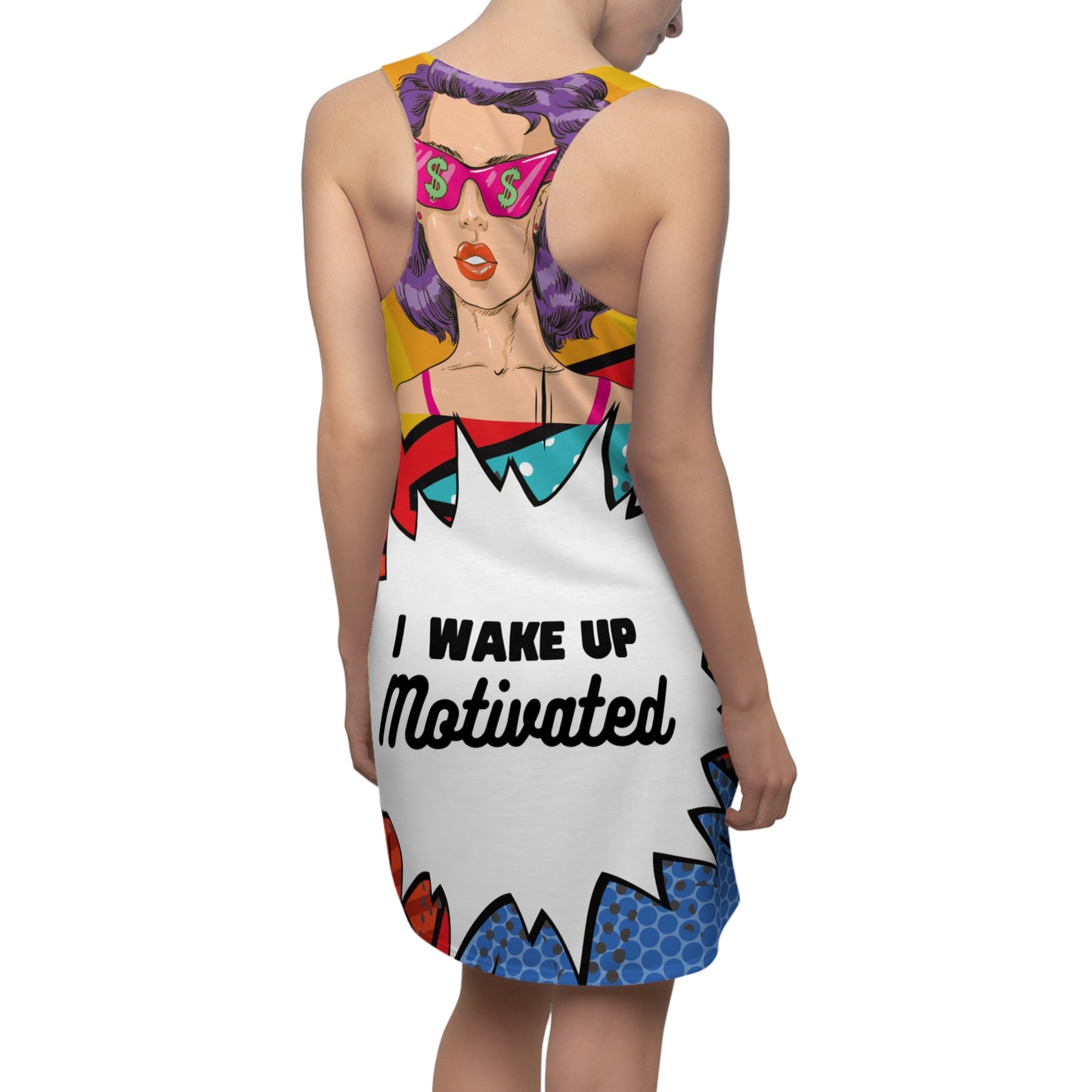 Women's "I Wake Up Motivated" Cut & Sew Racerback Dress - Bold & Versatile