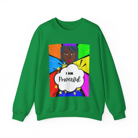 Unisex "I Am Powerful" Heavy Blend Crewneck Sweatshirt - Celebrating Strong Black Women