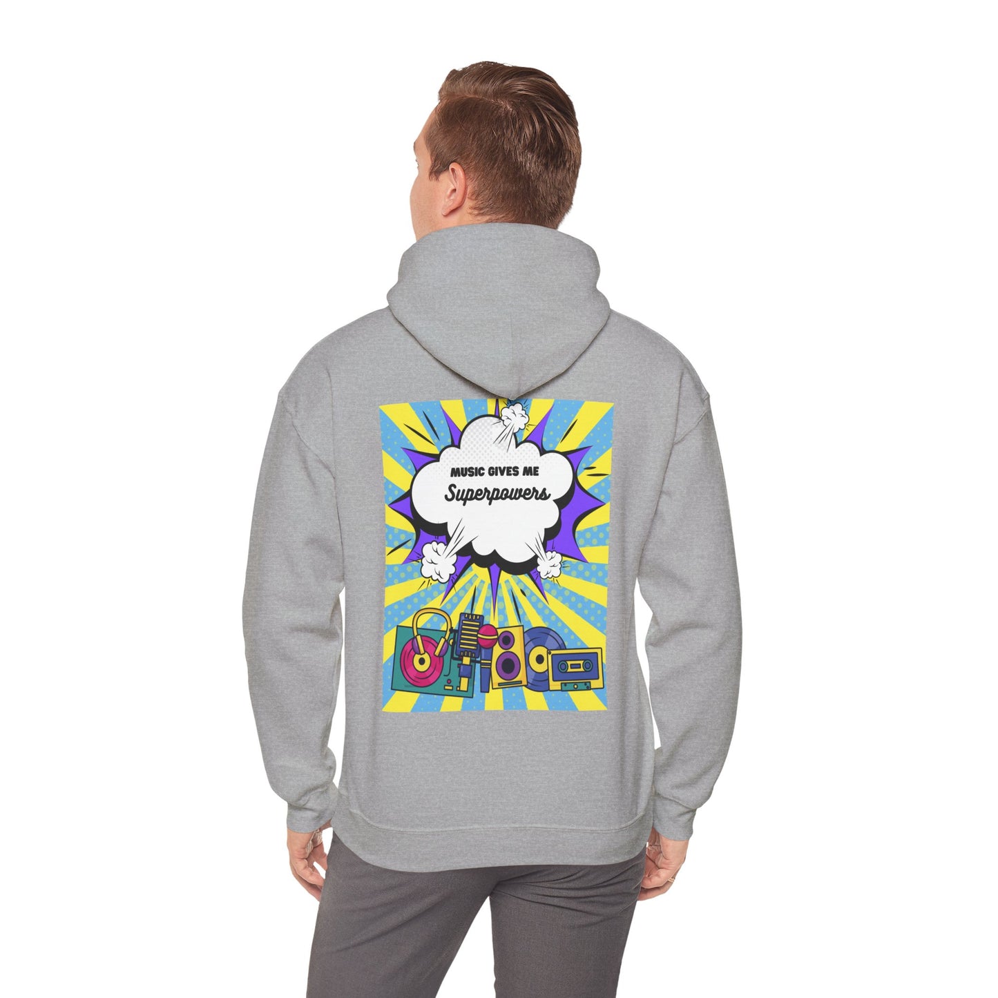 Unisex "Music Gives Me Superpowers" Heavy Blend Hoodie - Bold & Comfortable