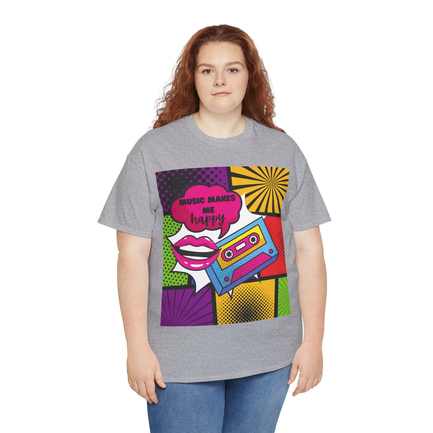 Unisex "Music Makes Me Happy" Heavy Cotton Tee - Vibrant & Comfortable