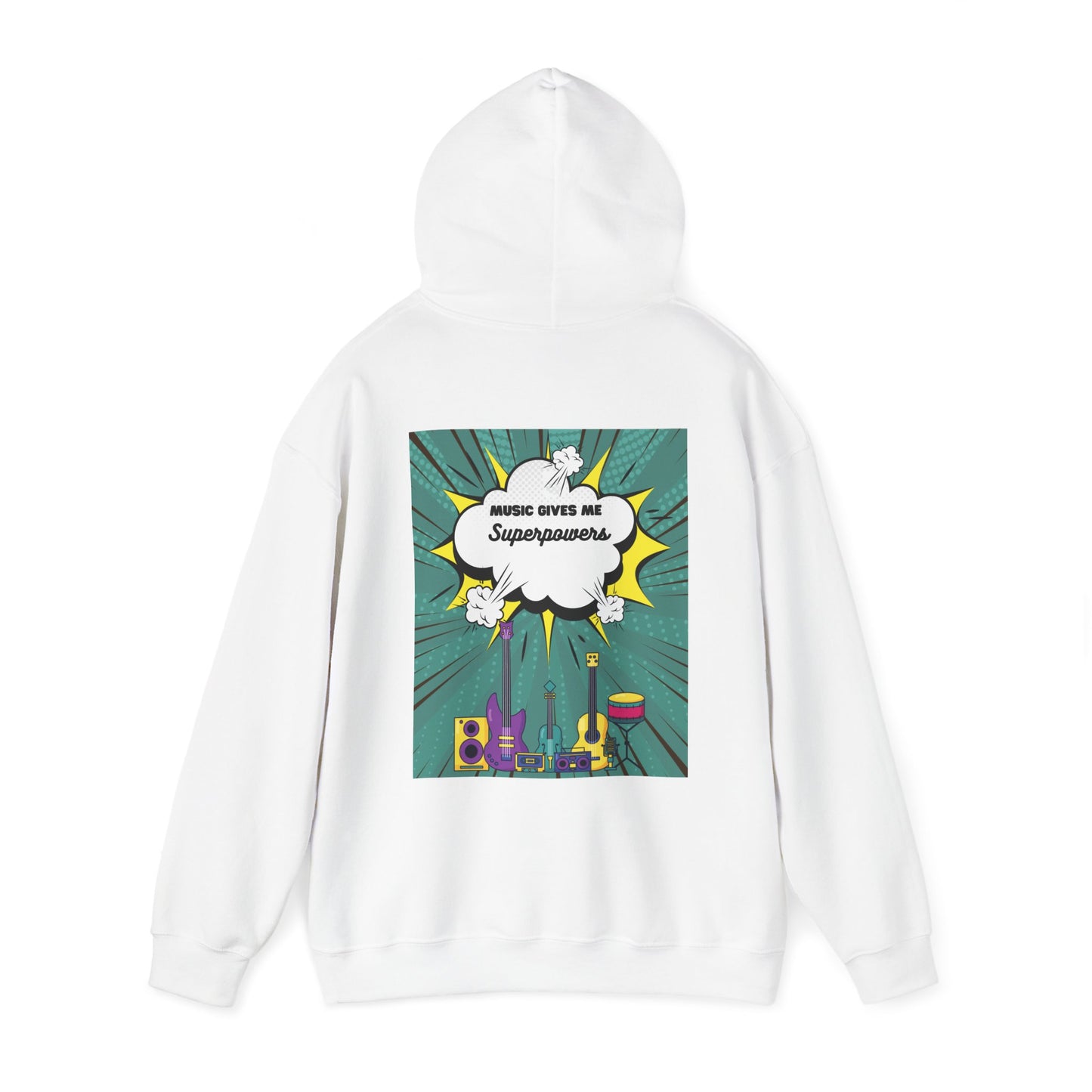 Unisex "Music Gives Me Superpowers" Heavy Blend Hoodie - Bold & Comfortable