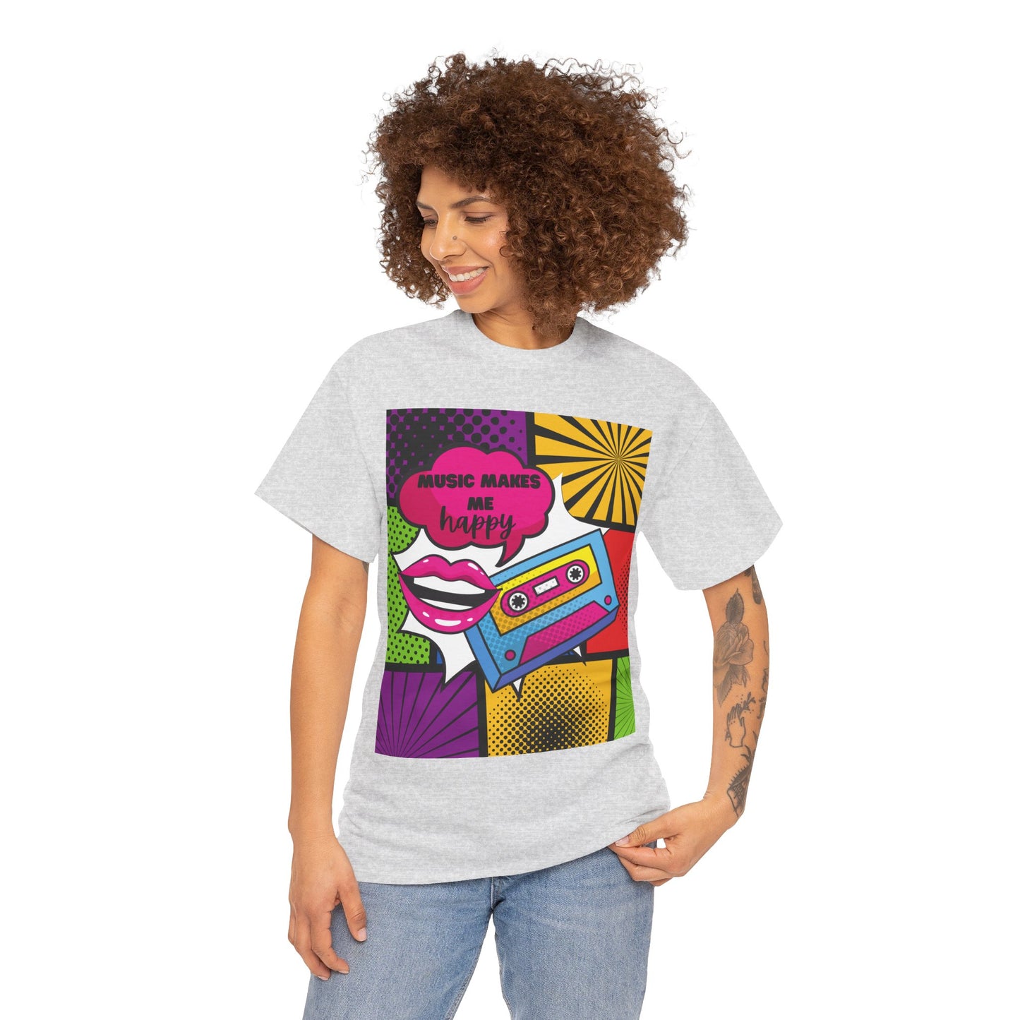 Unisex "Music Makes Me Happy" Heavy Cotton Tee - Vibrant & Comfortable