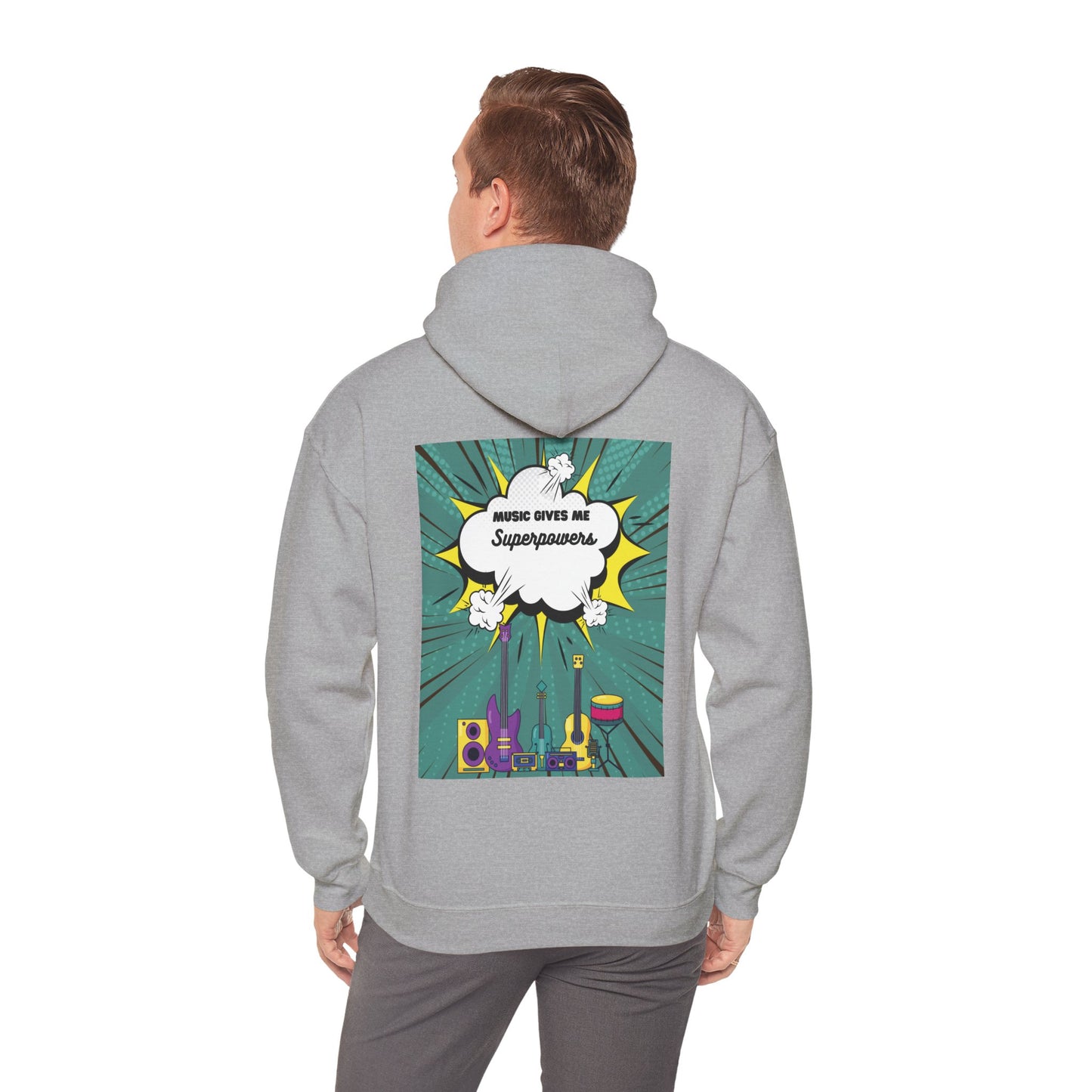 Unisex "Music Gives Me Superpowers" Heavy Blend Hoodie - Bold & Comfortable