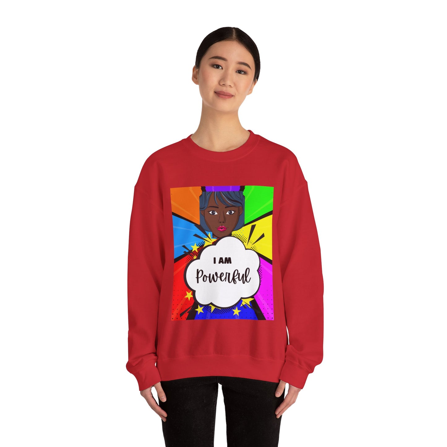 Unisex "I Am Powerful" Heavy Blend Crewneck Sweatshirt - Celebrating Strong Black Women