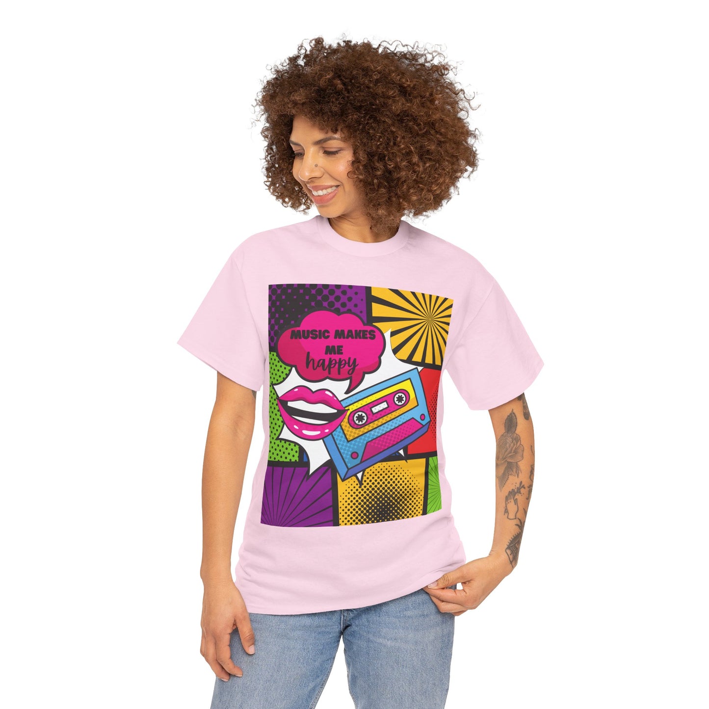 Unisex "Music Makes Me Happy" Heavy Cotton Tee - Vibrant & Comfortable