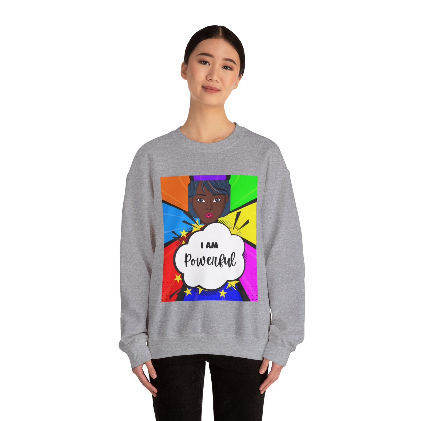 Unisex "I Am Powerful" Heavy Blend Crewneck Sweatshirt - Celebrating Strong Black Women