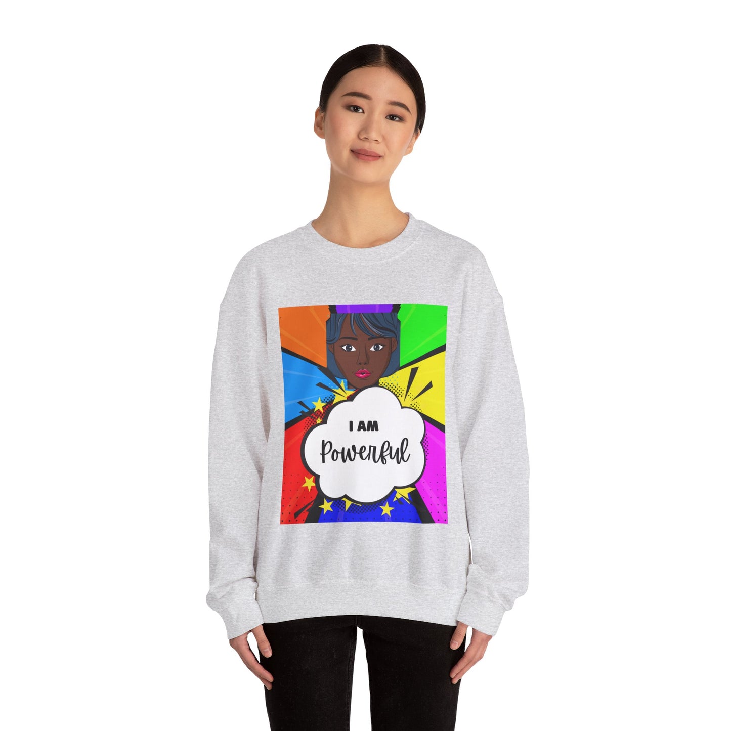 Unisex "I Am Powerful" Heavy Blend Crewneck Sweatshirt - Celebrating Strong Black Women