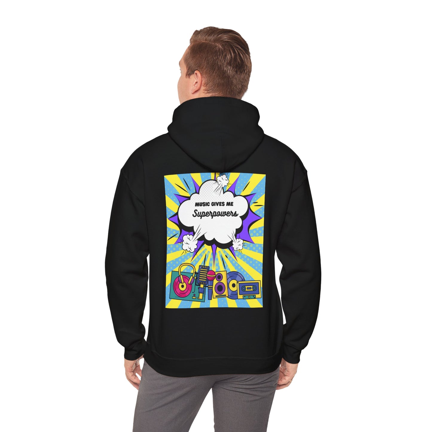 Unisex "Music Gives Me Superpowers" Heavy Blend Hoodie - Bold & Comfortable