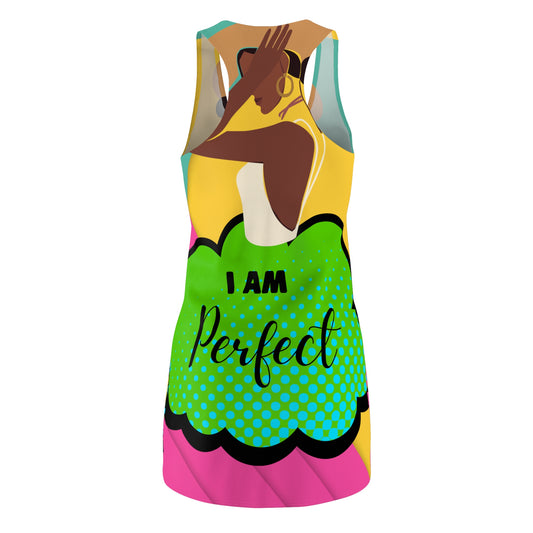 Women's "I Am Perfect" Cut & Sew Racerback Dress - Bold & Empowering for Strong Black Women