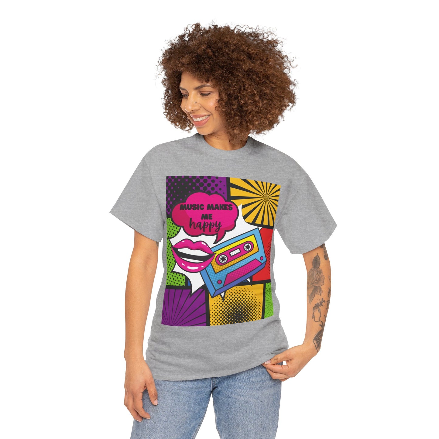 Unisex "Music Makes Me Happy" Heavy Cotton Tee - Vibrant & Comfortable