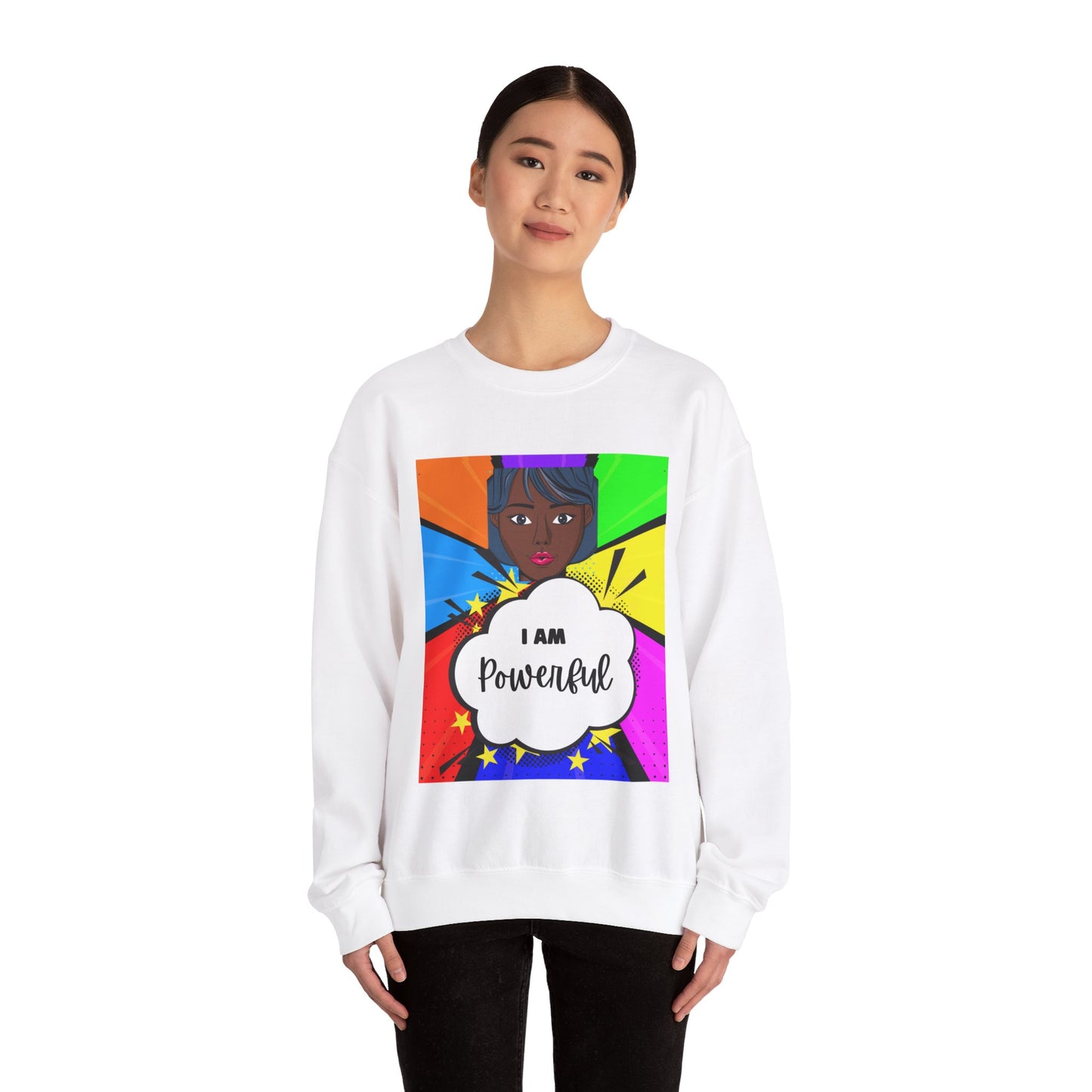 Unisex "I Am Powerful" Heavy Blend Crewneck Sweatshirt - Celebrating Strong Black Women