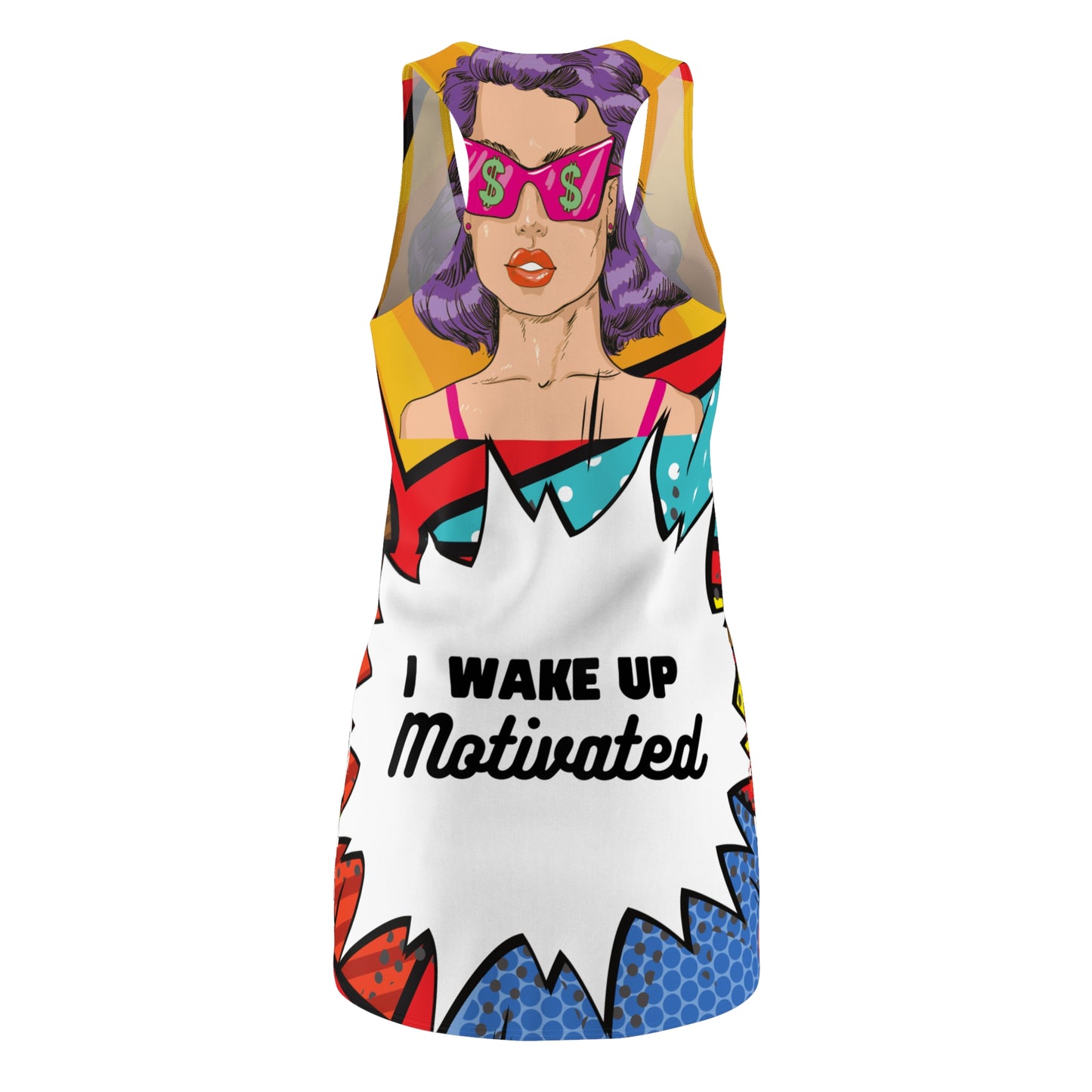 Women's "I Wake Up Motivated" Cut & Sew Racerback Dress - Bold & Versatile