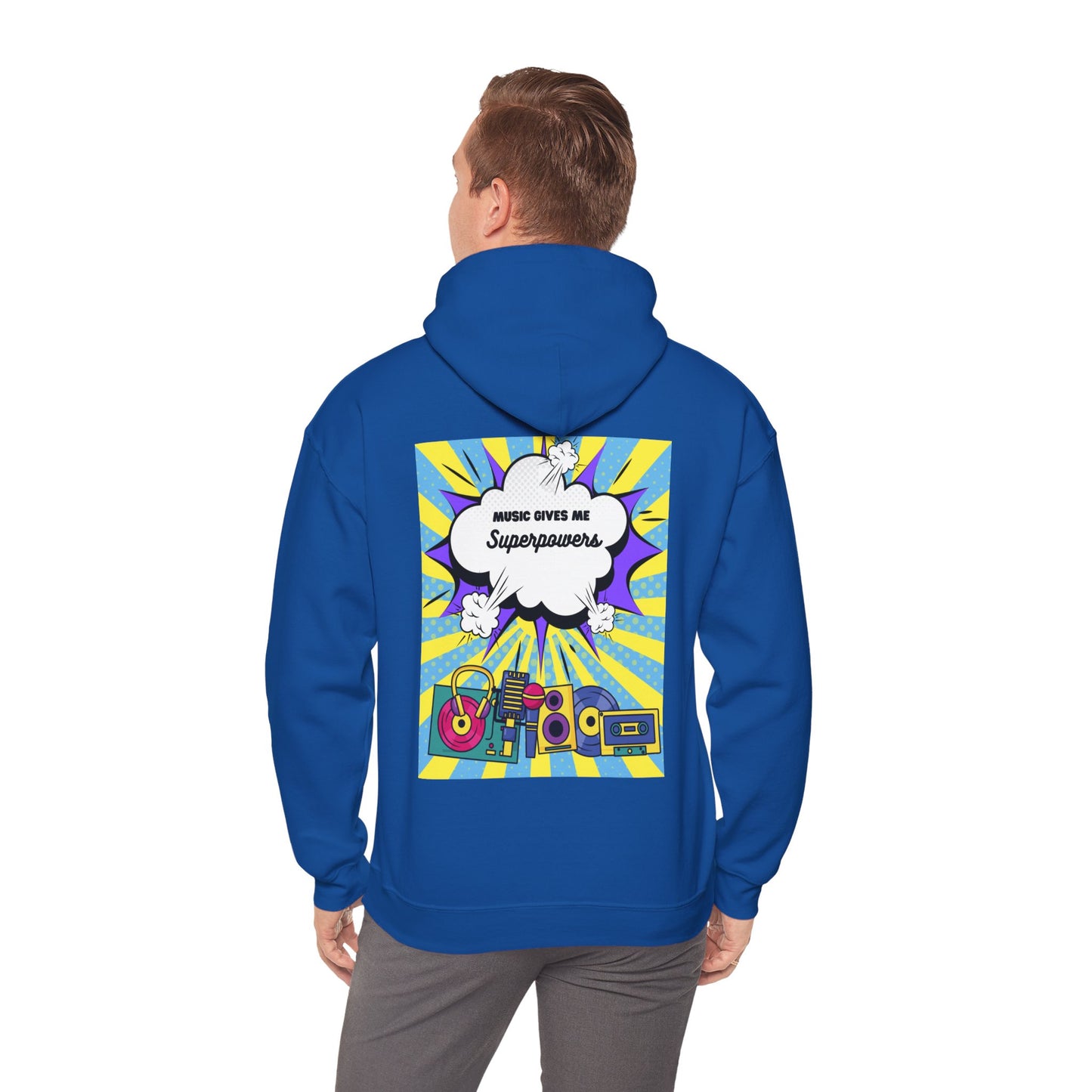 Unisex "Music Gives Me Superpowers" Heavy Blend Hoodie - Bold & Comfortable