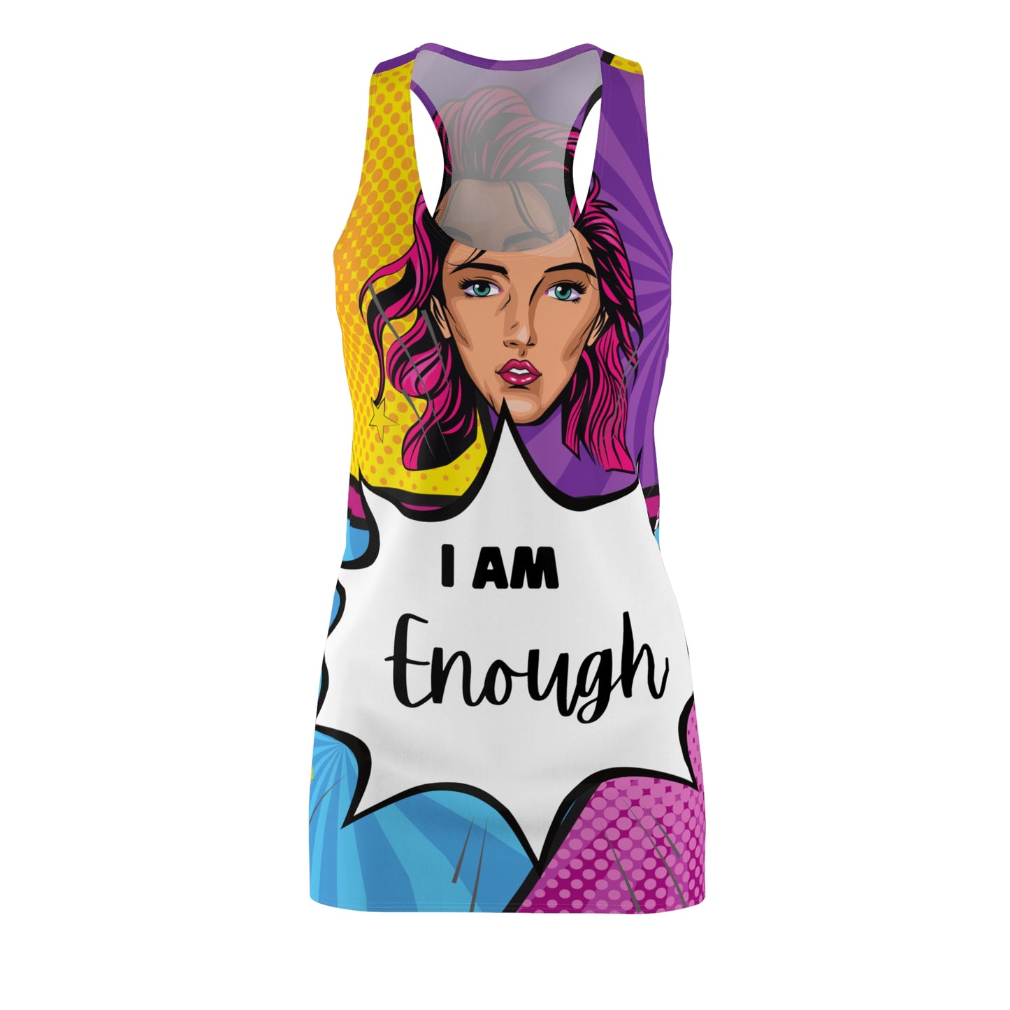 Women's "I Am Enough" Cut & Sew Racerback Dress - Bold & Empowering