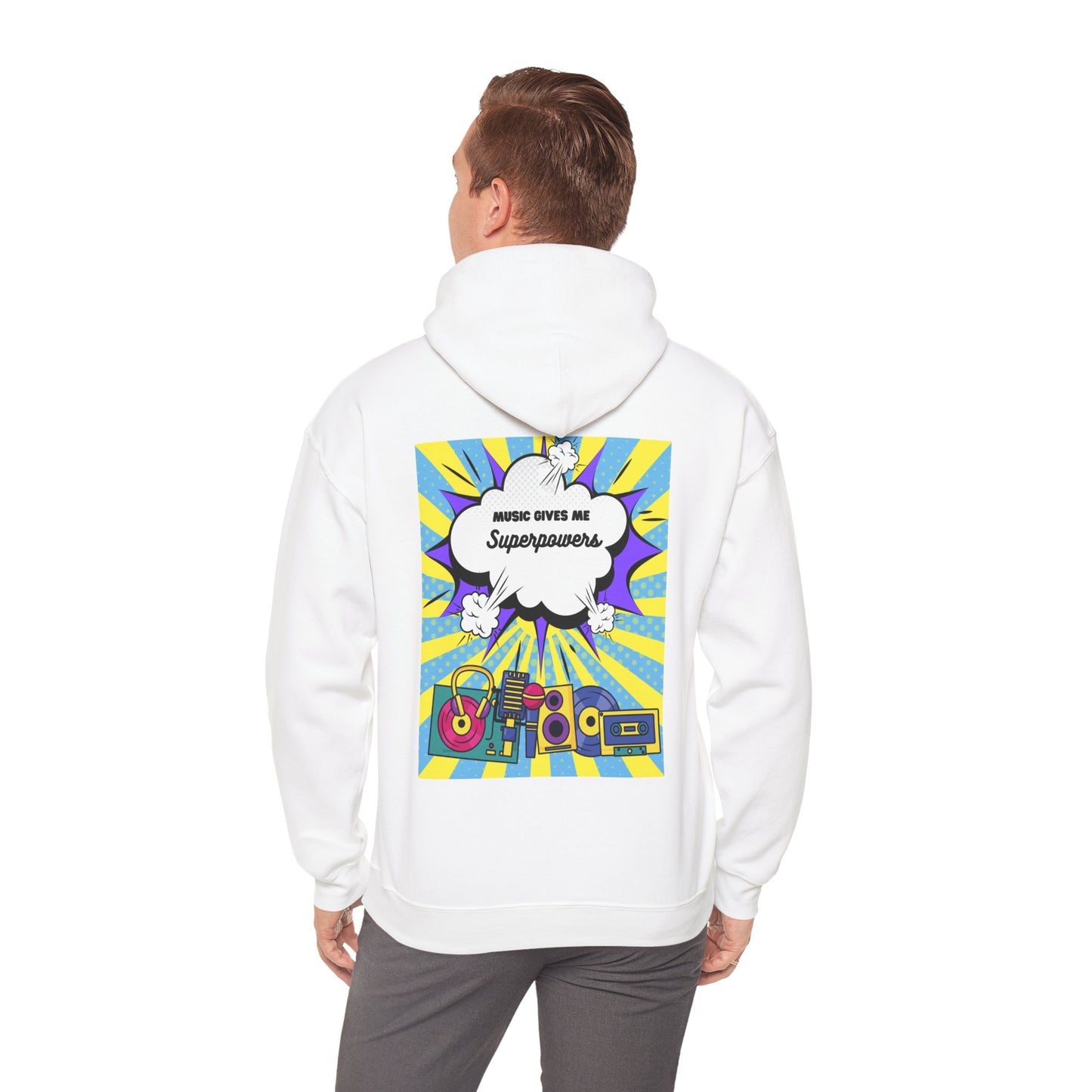 Unisex "Music Gives Me Superpowers" Heavy Blend Hoodie - Bold & Comfortable