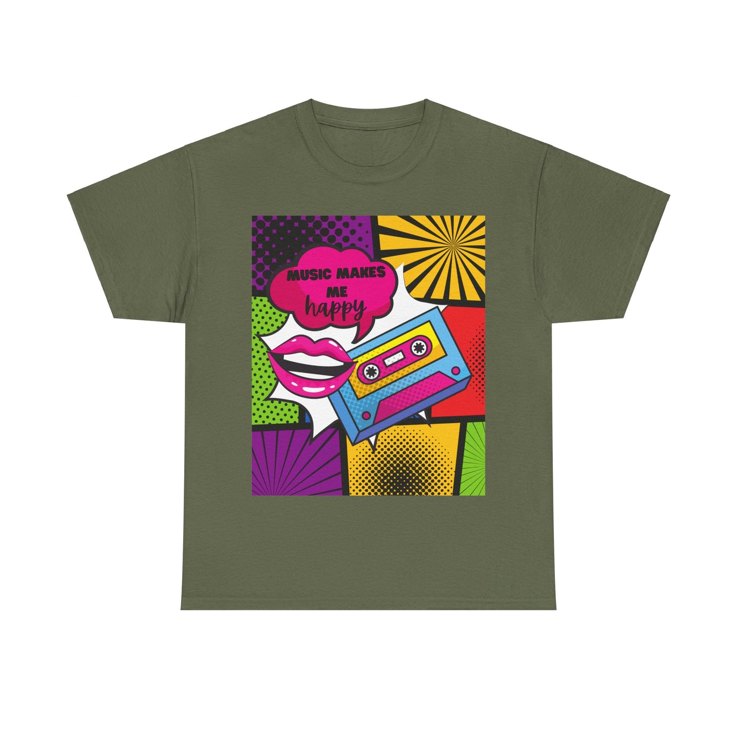 Unisex "Music Makes Me Happy" Heavy Cotton Tee - Vibrant & Comfortable