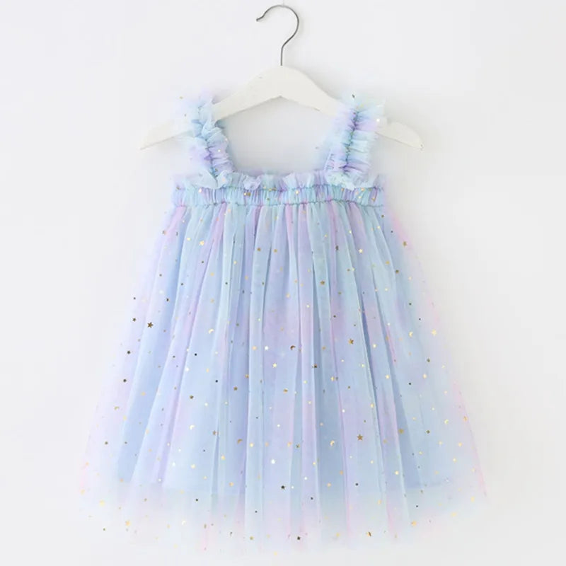 Girls' Starry Rainbow Unicorn Tulle Dress - Magical & Dreamy