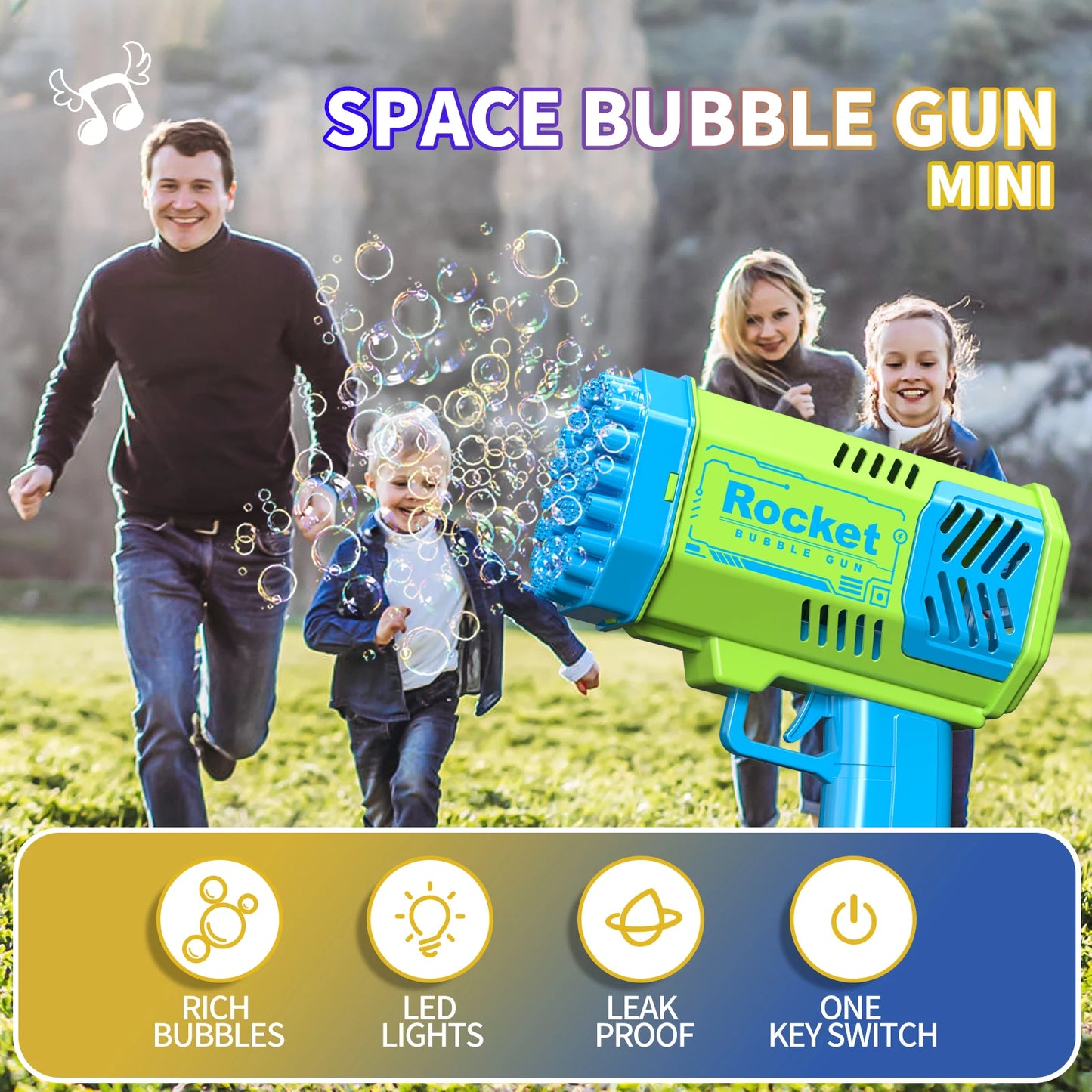 Rocket Bubble Gun with 40 Holes - Ultimate Bubble Fun