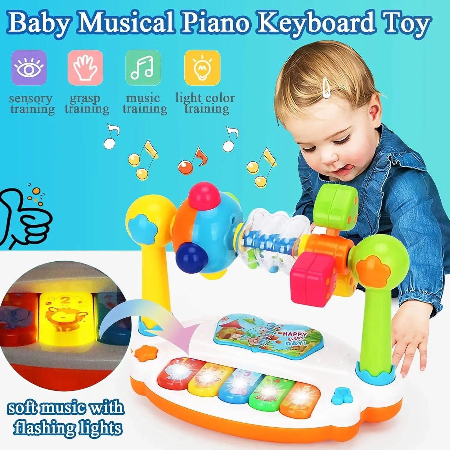 Early Educational Baby Piano Toy Rotating Music Keyboard with Light Sound for Kids Musical Instrument Gifts for Toddlers