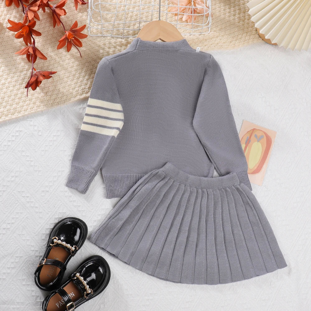 Girls' Cardigan and Skirt Set - Adorable & Cozy