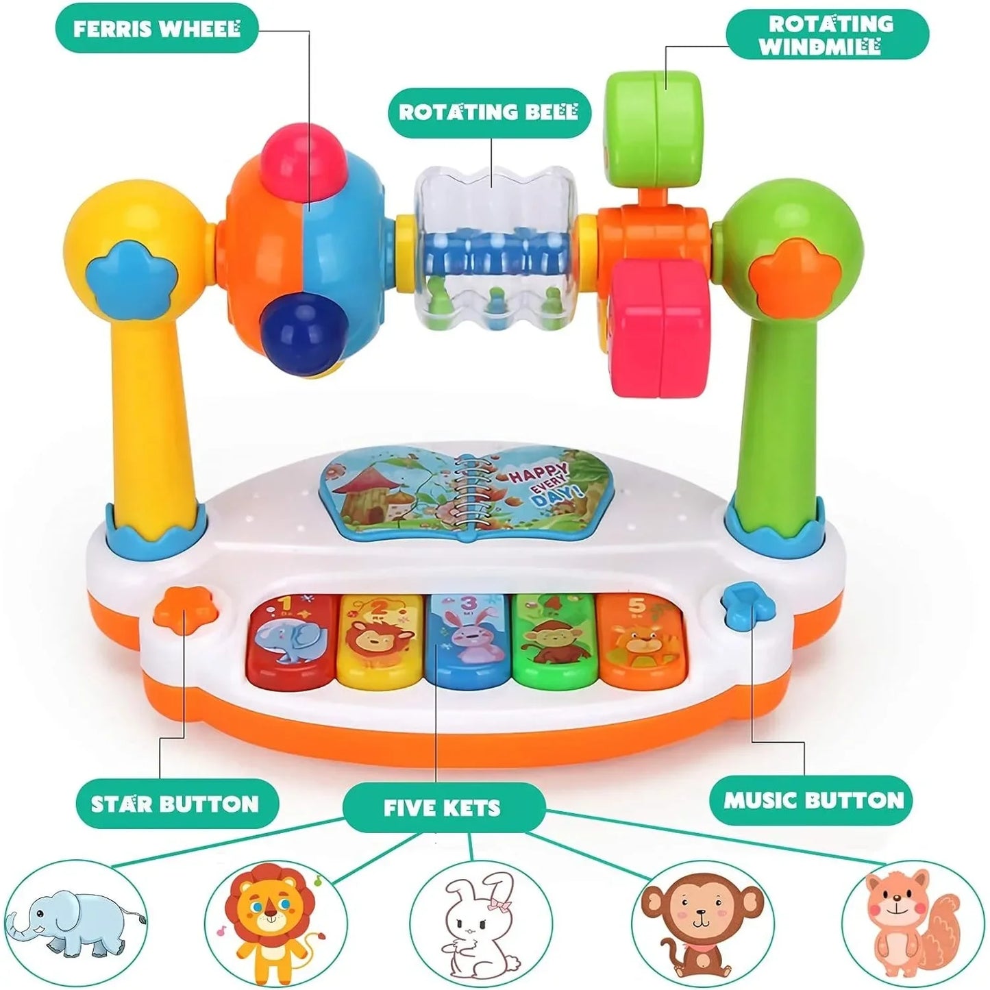 Early Educational Baby Piano Toy Rotating Music Keyboard with Light Sound for Kids Musical Instrument Gifts for Toddlers