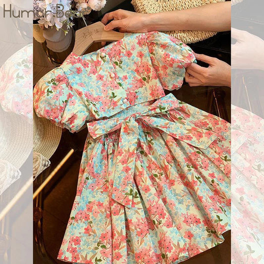 Girls' Floral Puff Sleeve Dress - Chic