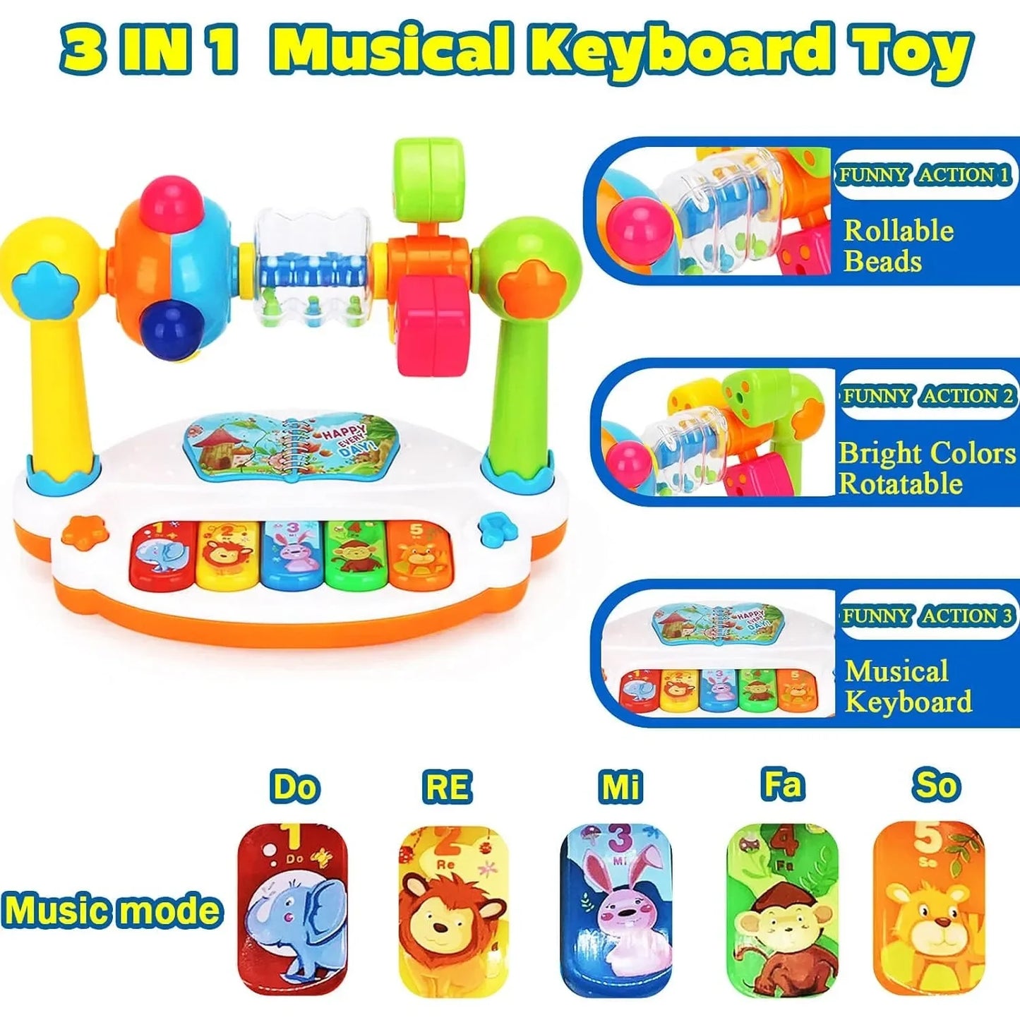 Early Educational Baby Piano Toy Rotating Music Keyboard with Light Sound for Kids Musical Instrument Gifts for Toddlers