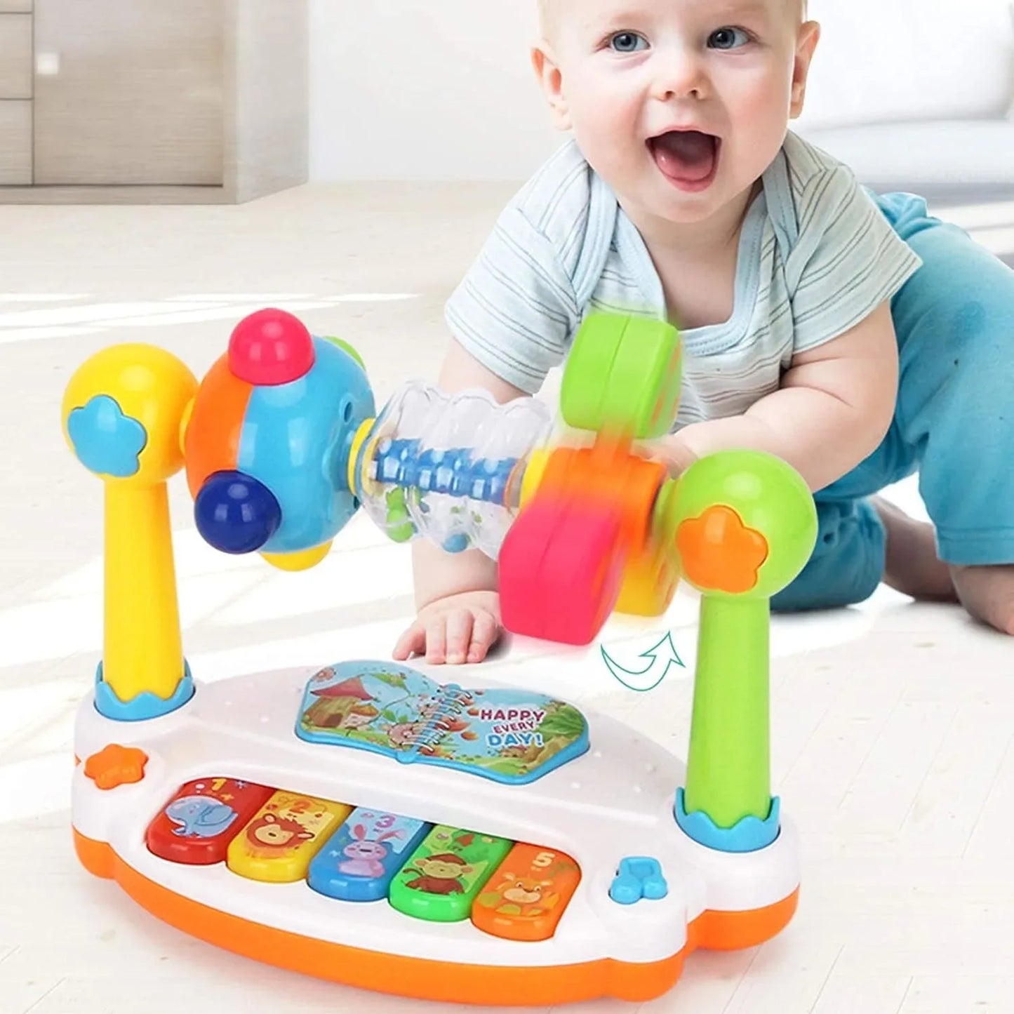 Early Educational Baby Piano Toy Rotating Music Keyboard with Light Sound for Kids Musical Instrument Gifts for Toddlers