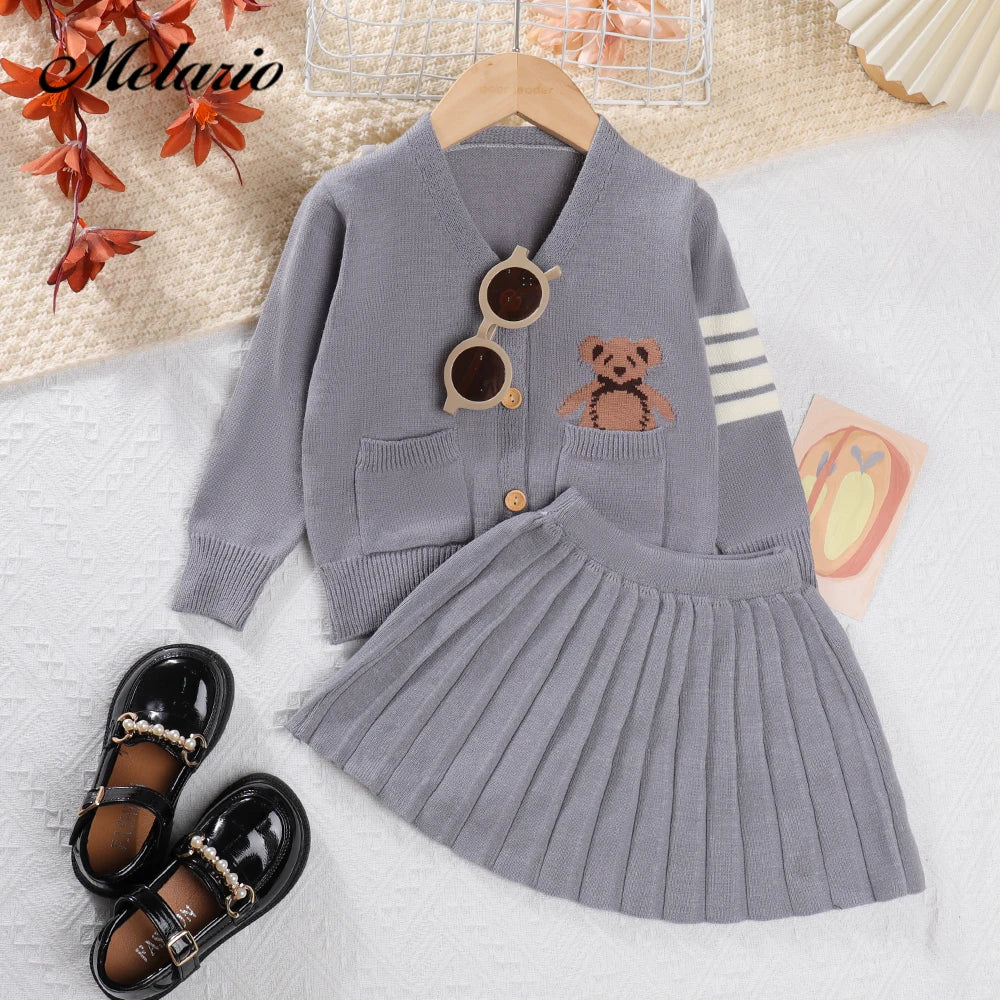 Girls' Cardigan and Skirt Set - Adorable & Cozy