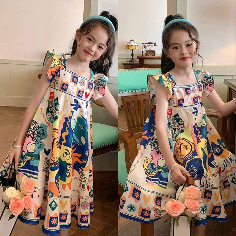 Girls' Colorful Bohemian Sundress - Playful & Stylish