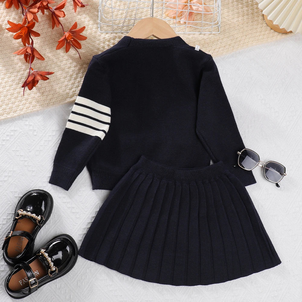 Girls' Cardigan and Skirt Set - Adorable & Cozy