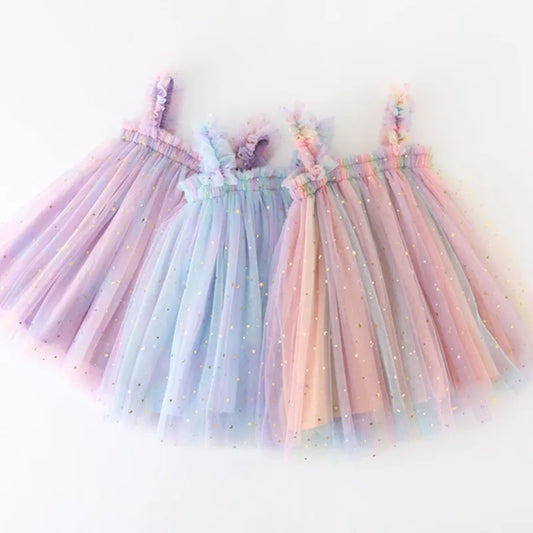 Girls' Starry Rainbow Unicorn Tulle Dress - Magical & Dreamy